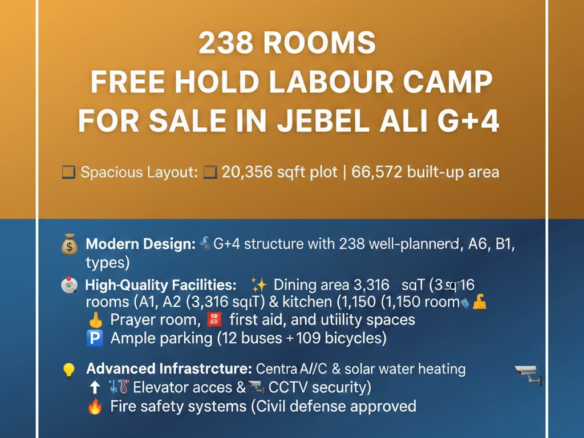 238 Rooms Free Hold Labour Camp for Sale in Jebel Ali G+4