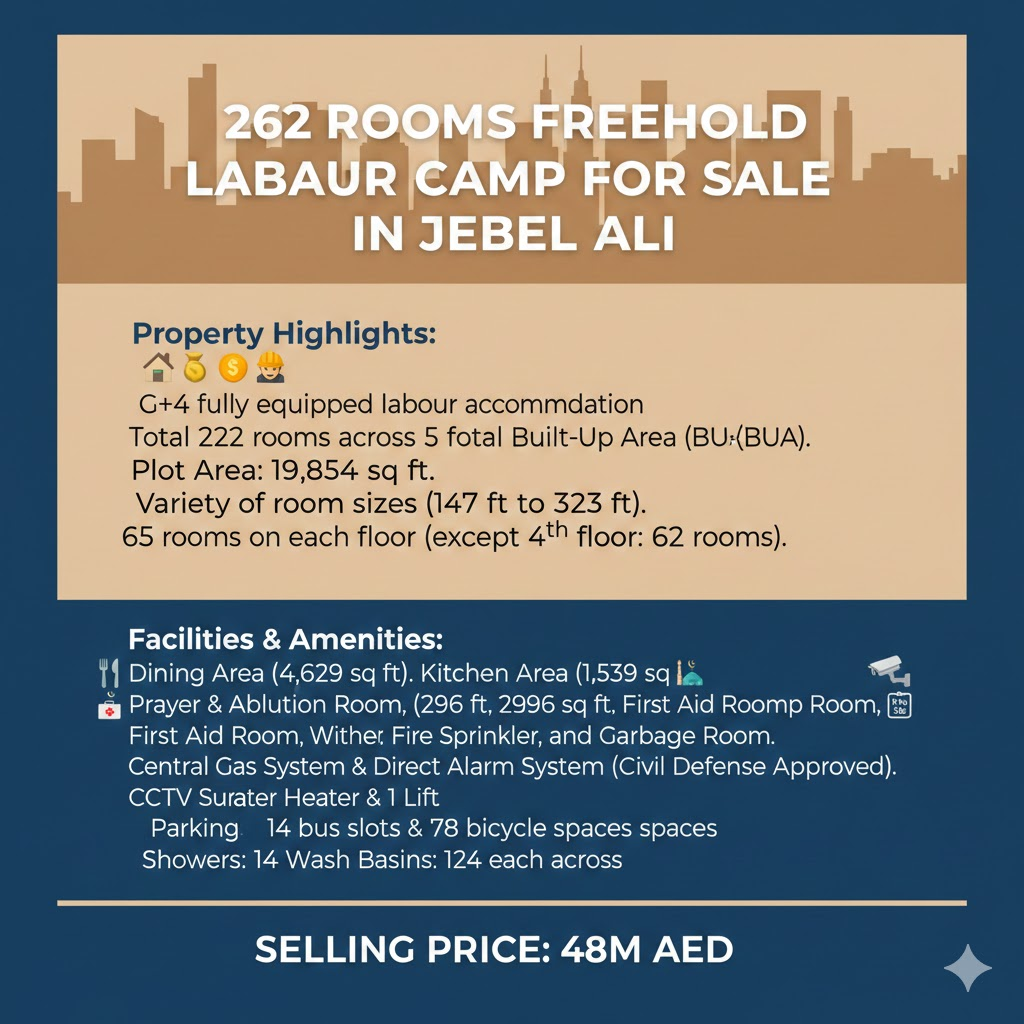 262 Rooms FreeHold Labour Camp for Sale in Jebel Ali