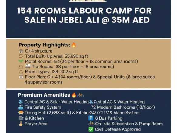 154 rooms Free Hold labour Camp for Sale in Jebel ali