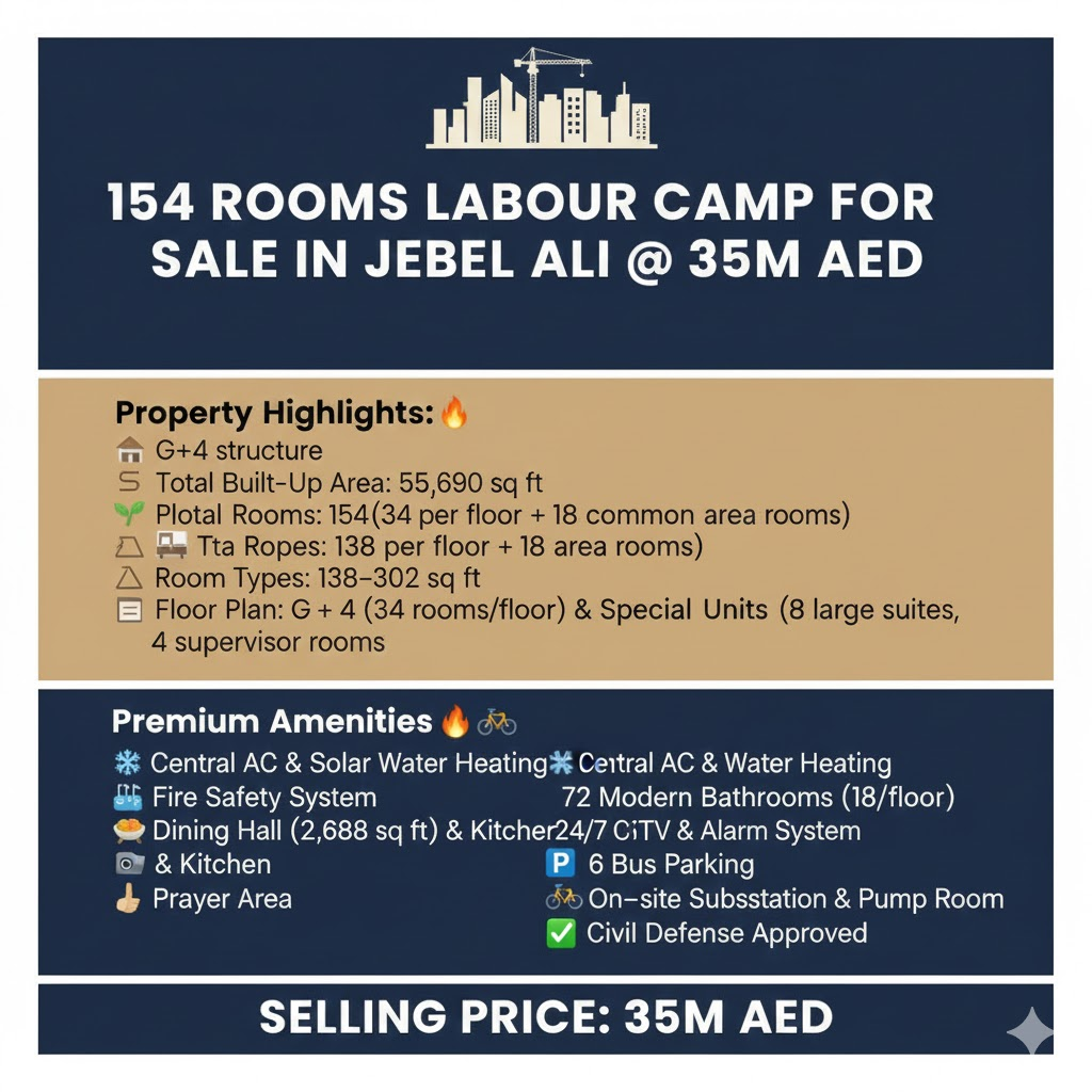 154 rooms Free Hold labour Camp for Sale in Jebel ali