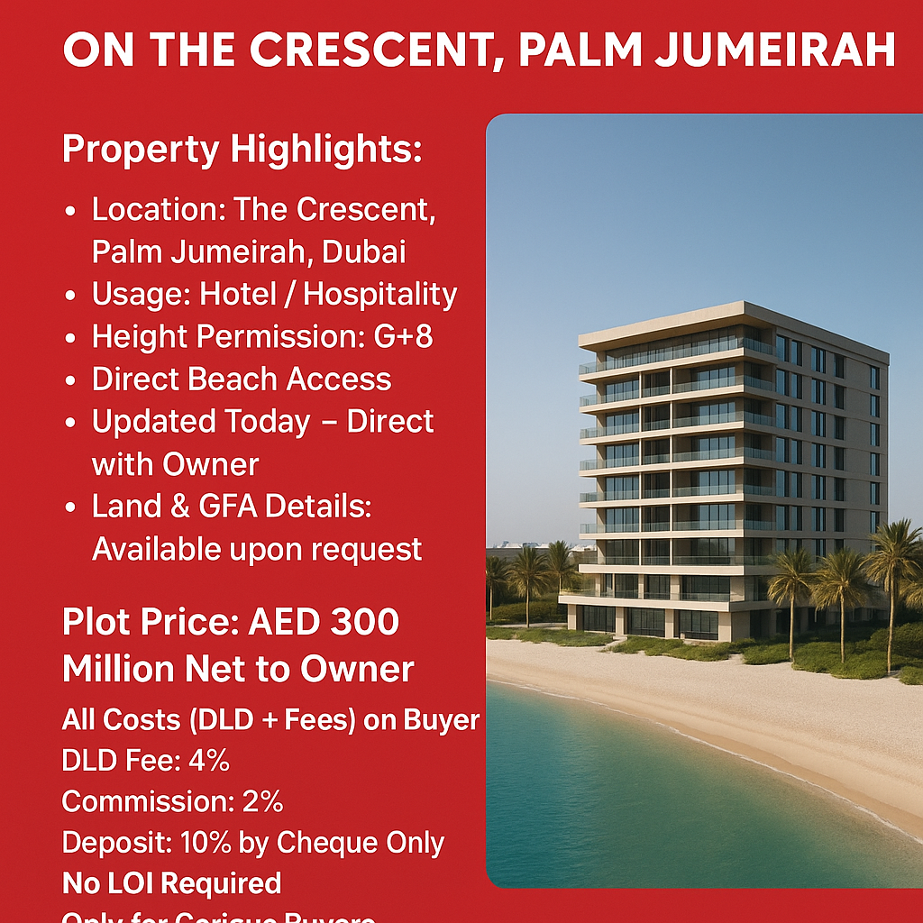  G+8 Hotel Plot for Sale on The Crescent, Palm Jumeirah