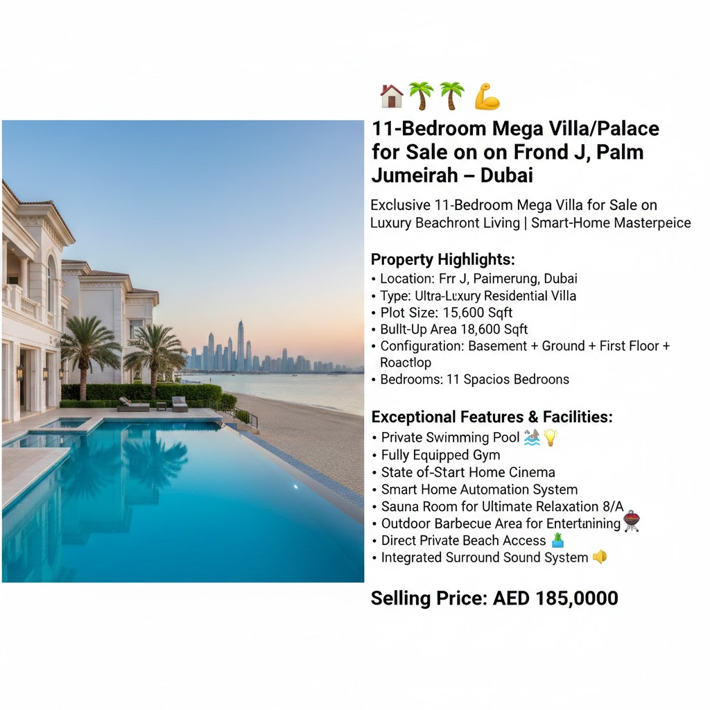 11-Bedroom Mega Villa/Palace for Sale on Frond J, Palm Jumeirah – Dubai