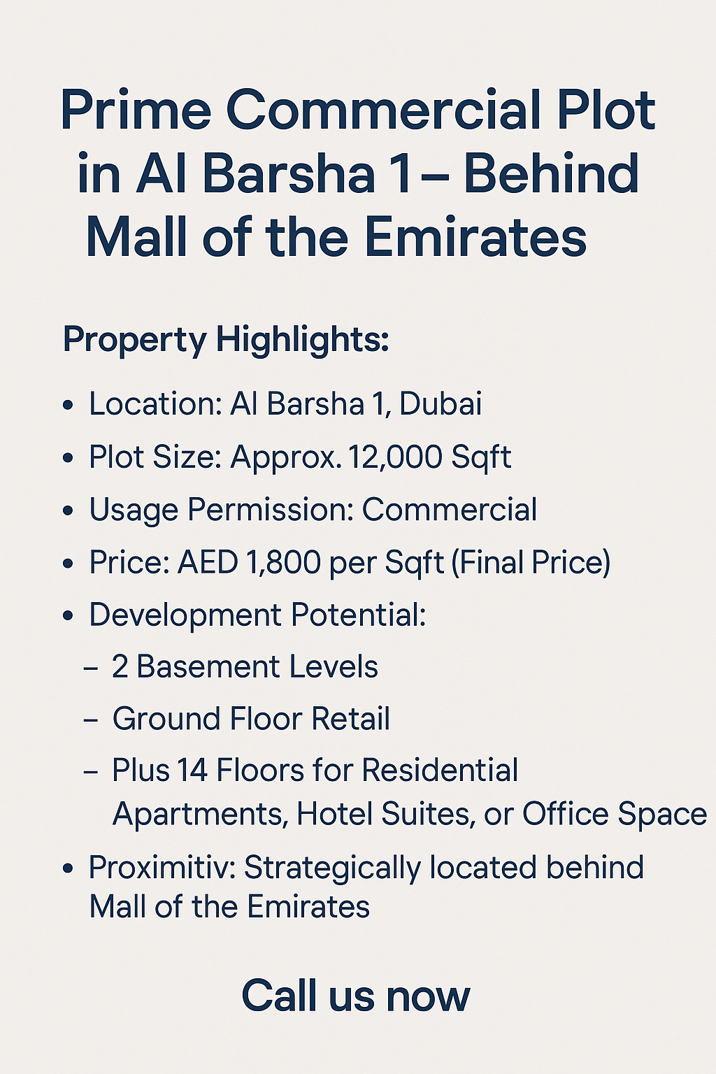 Prime Commercial Plot in Al Barsha 1 – Behind Mall of the Emirates