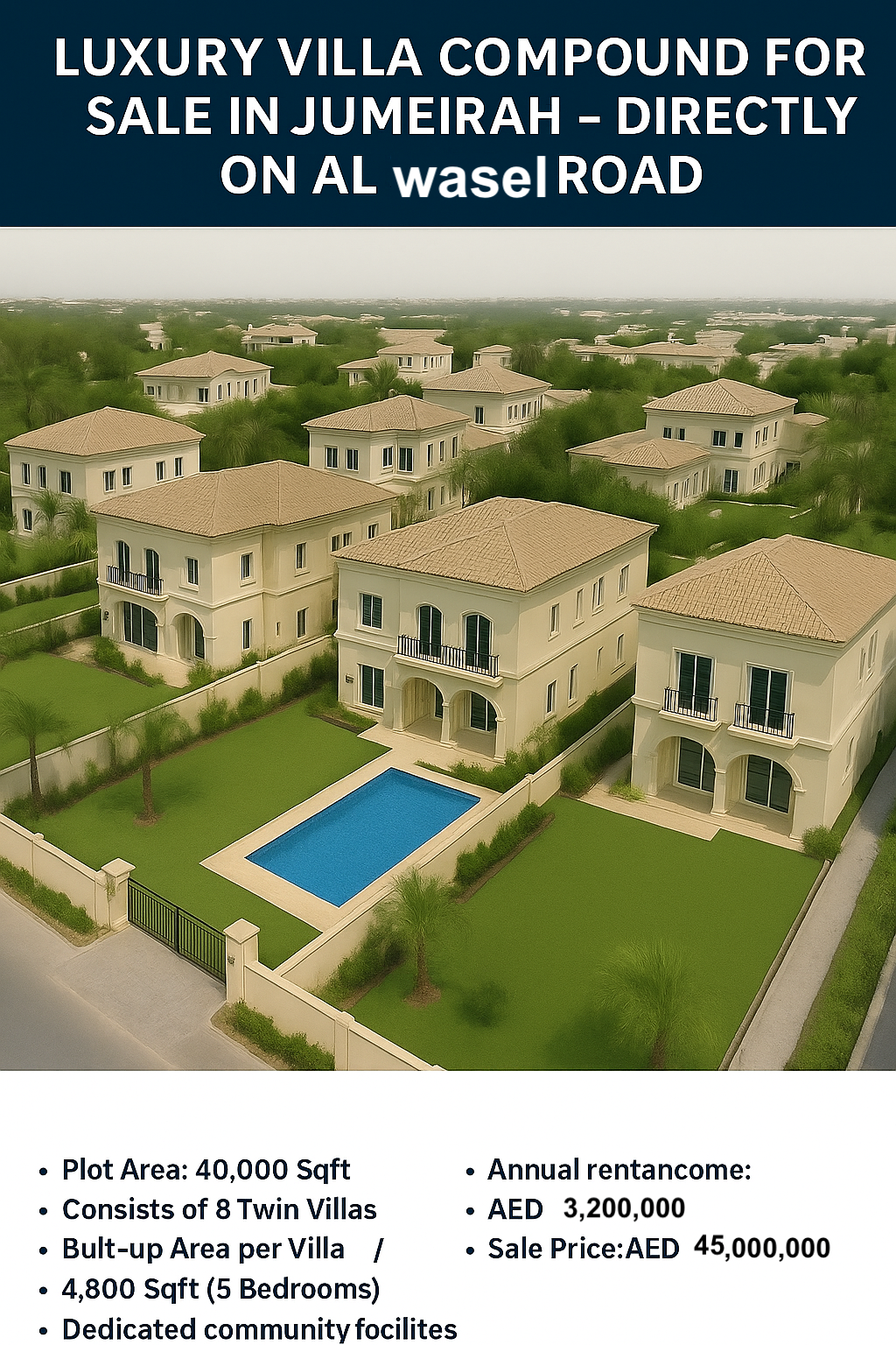 Luxury Villa Compound for Sale in Jumeirah – Directly on Al Wasl Road
