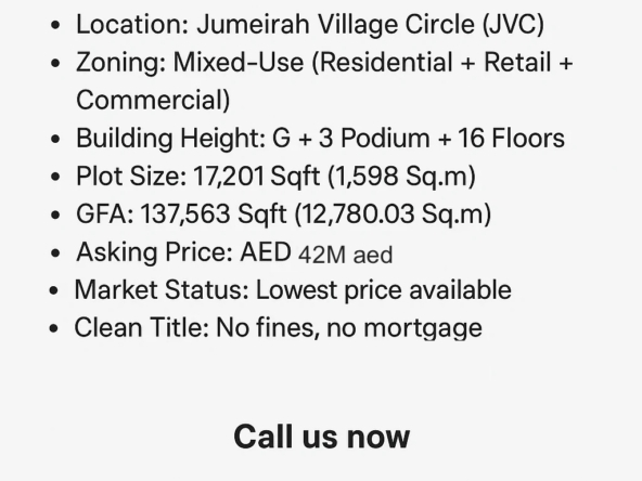 G+16 Prime Mixed-Use Development Opportunity in JVC