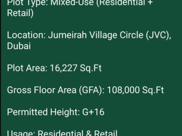 G+16 Mixed-Use Plot for Sale in Jumeirah Village Circle (JVC)