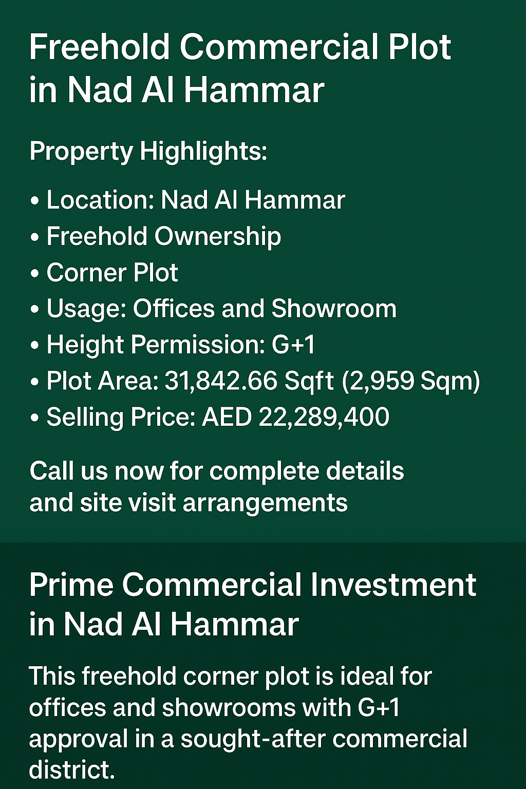 Freehold Commercial Plot in Nad Al Hammar – 31,842 Sqft