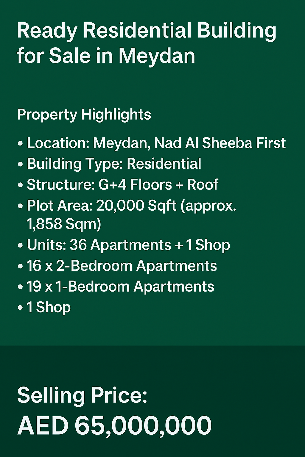 G+4 Ready Residential Building for Sale in Meydan
