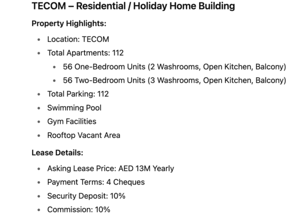 TECOM – Residential / Holiday Home Building