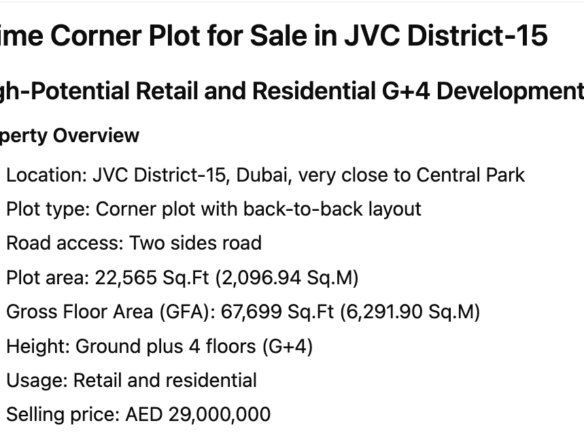 Prime Corner Plot for Sale in JVC District-15