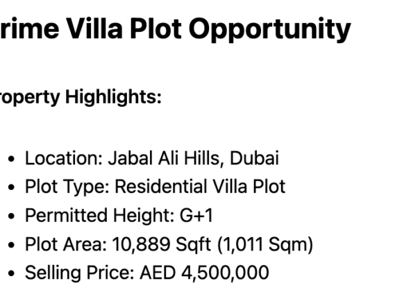 Corner Residential Plot for Sale in Jabal Ali Hills Dubai
