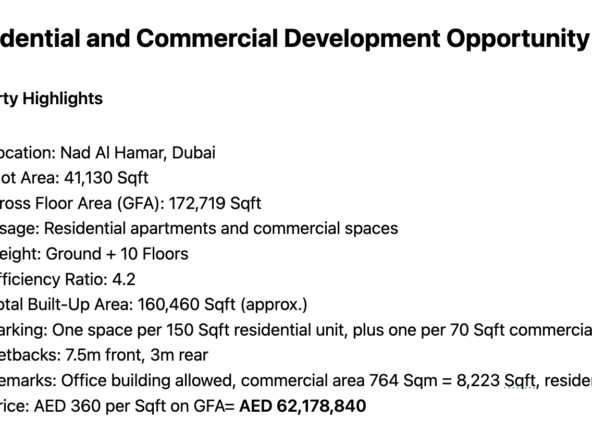 G+10 Prime Mixed-Use Plot in Nad Al Hamar