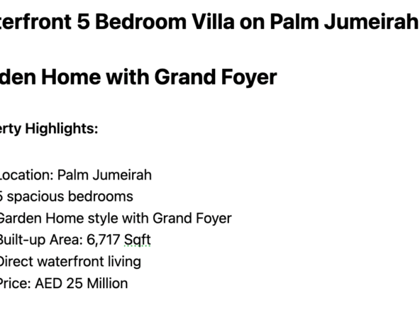 Waterfront 5 Bedroom Villa on Palm Jumeirah