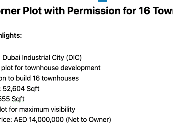 Freehold Townhouse Plot for Sale in Dubai Industrial City