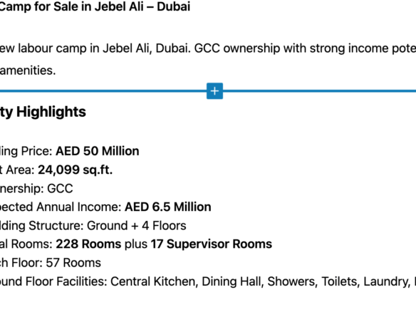 Labour Camp for Sale in JAFZA