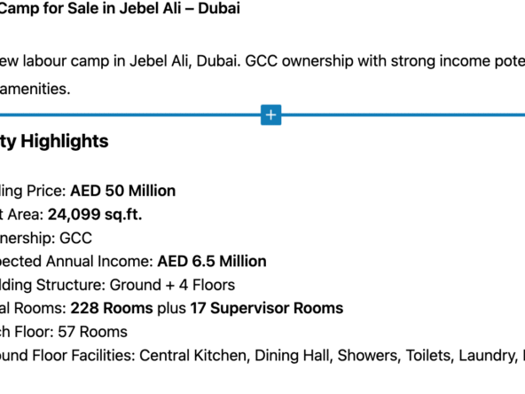 Labour Camp for Sale in JAFZA