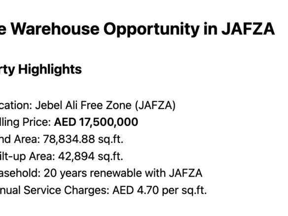 Prime Warehouse Opportunity in JAFZA