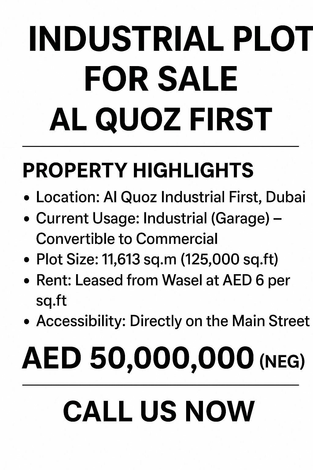 Industrial Plot for Sale in Al Quoz First