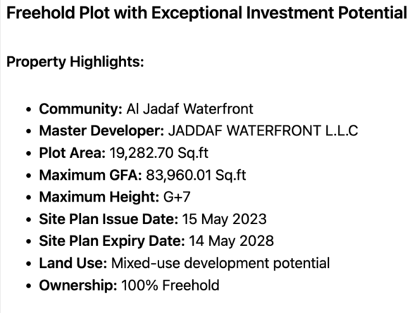 G+7 Prime Waterfront Development Opportunity in Al Jadaf