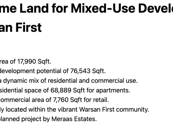 G+7 Prime Land for Mixed-Use Development in Warsan First
