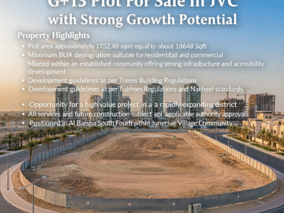G+13 Plot for sale in JVC with Strong Growth Potential