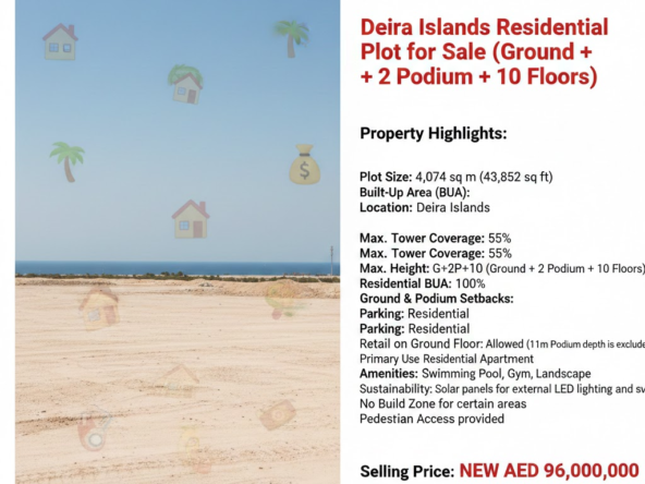 Ground + 2 Podium + 10 Floors)Deira Islands Residential Plot for Sale