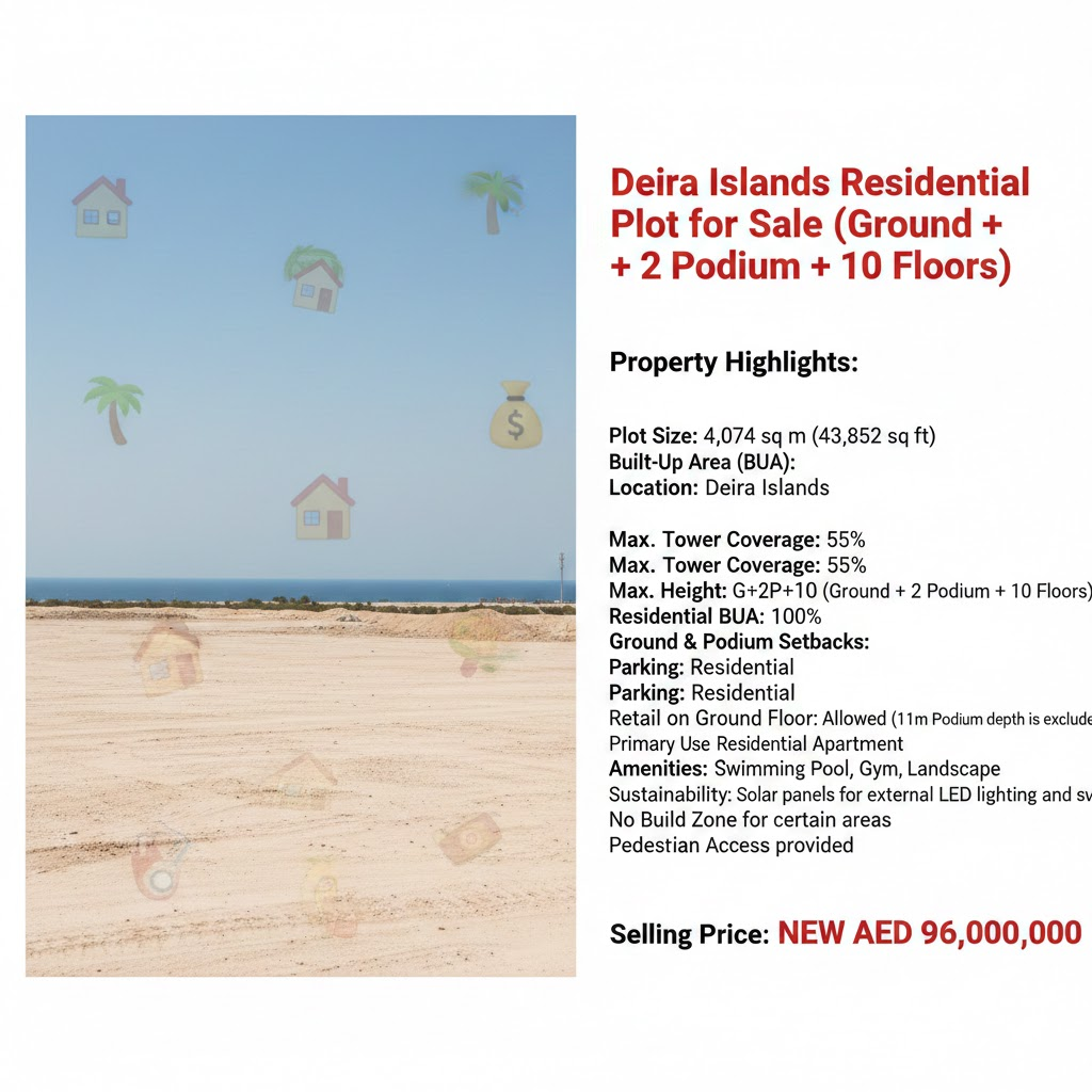 Ground + 2 Podium + 10 Floors)Deira Islands Residential Plot for Sale