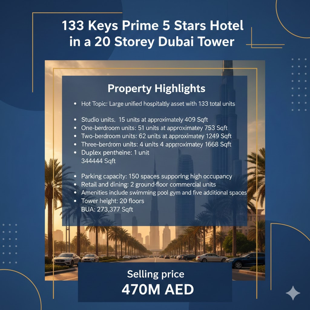 133 Keys Prime 5 Stars Hotel in a 20-Storey Dubai Tower