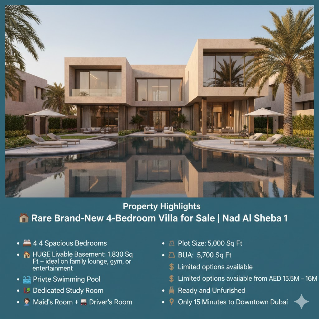🏡 Rare Brand-New 4-Bedroom Villa for Sale | Nad Al Sheba 1