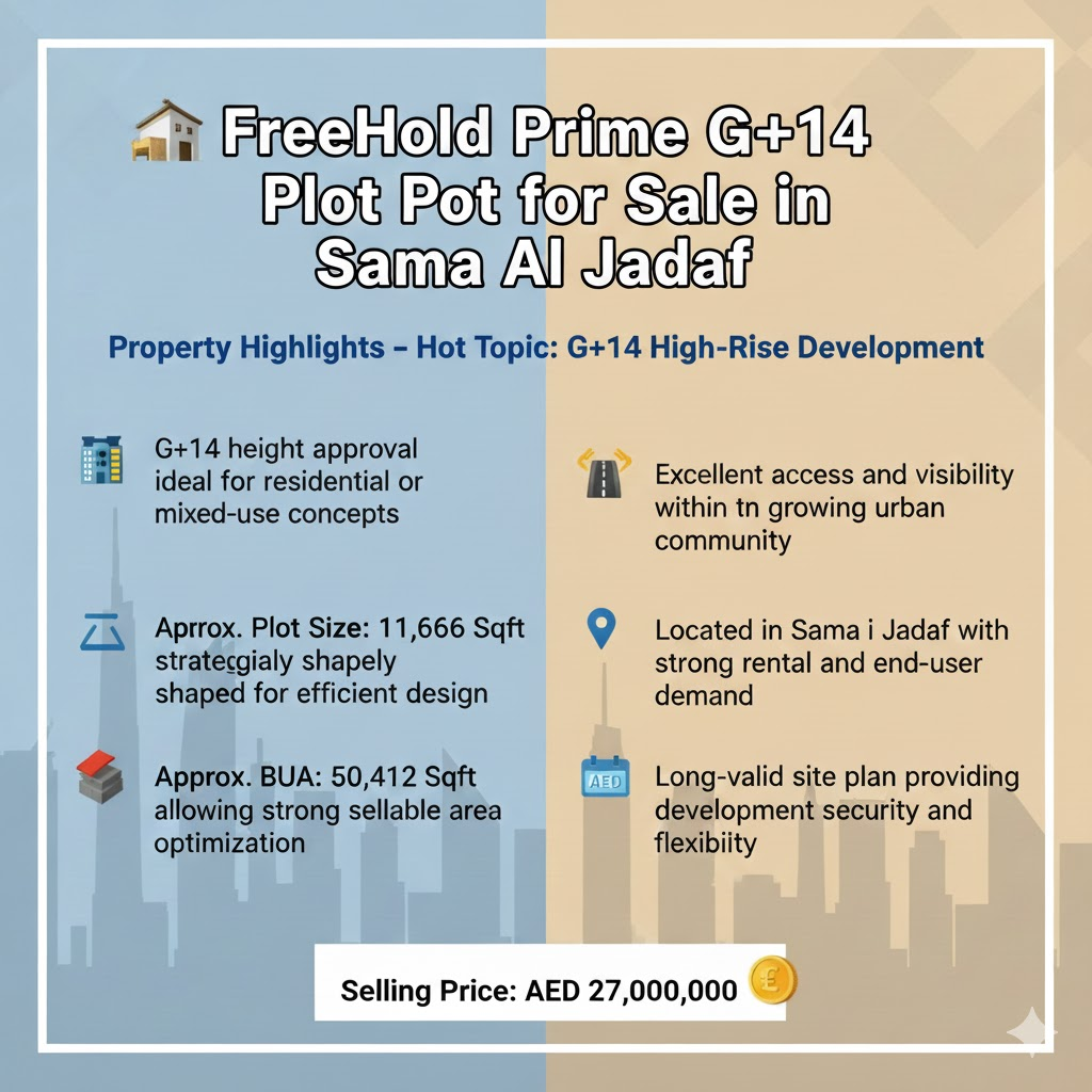 🏗️ FreeHold Prime G+14 Plot for Sale  in Sama Al Jadaf