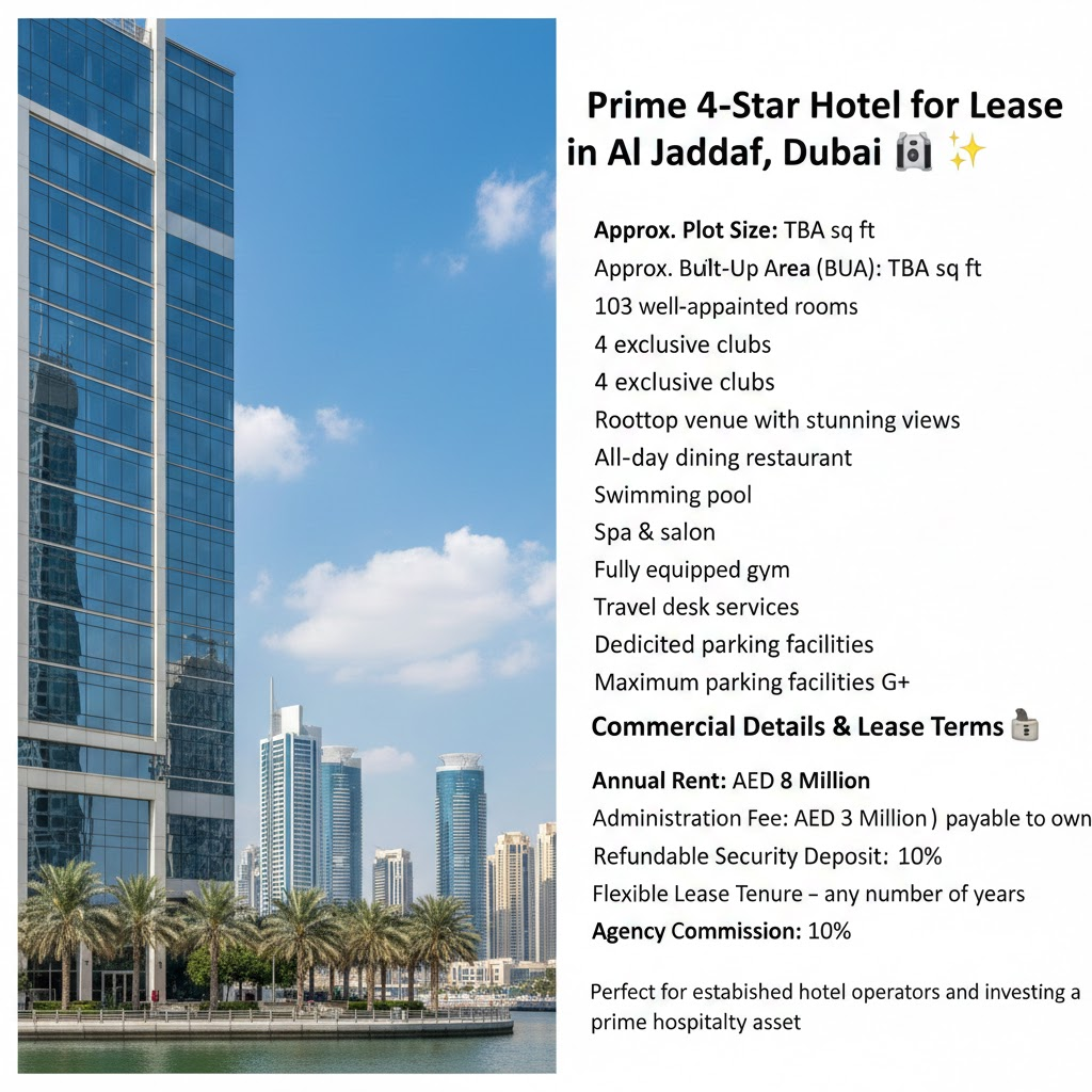 Prime 4-Star Hotel for Lease in Al Jaddaf, Dubai 🏨✨