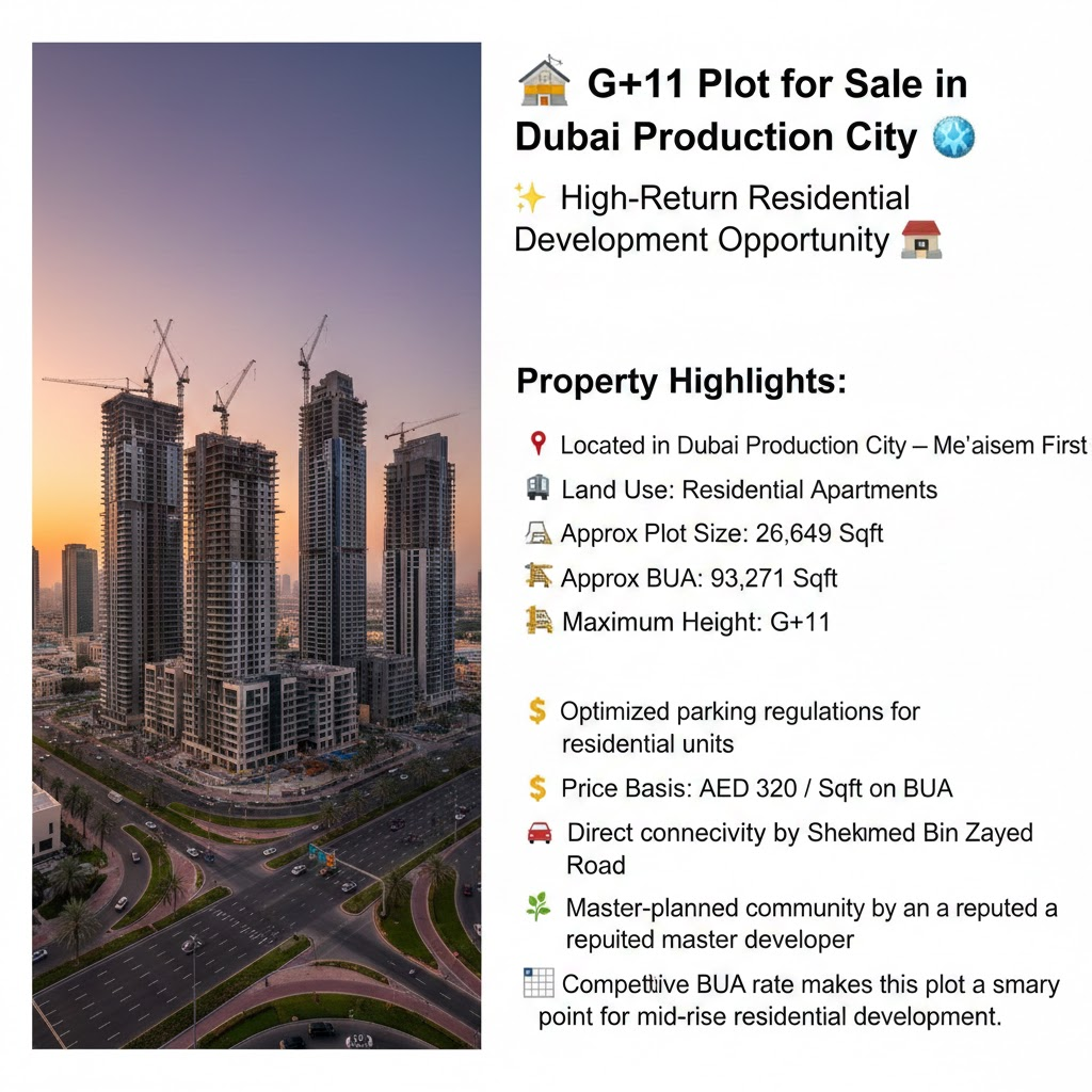 🏗️ G+11 Plot for Sale in Dubai Production City 🌆
