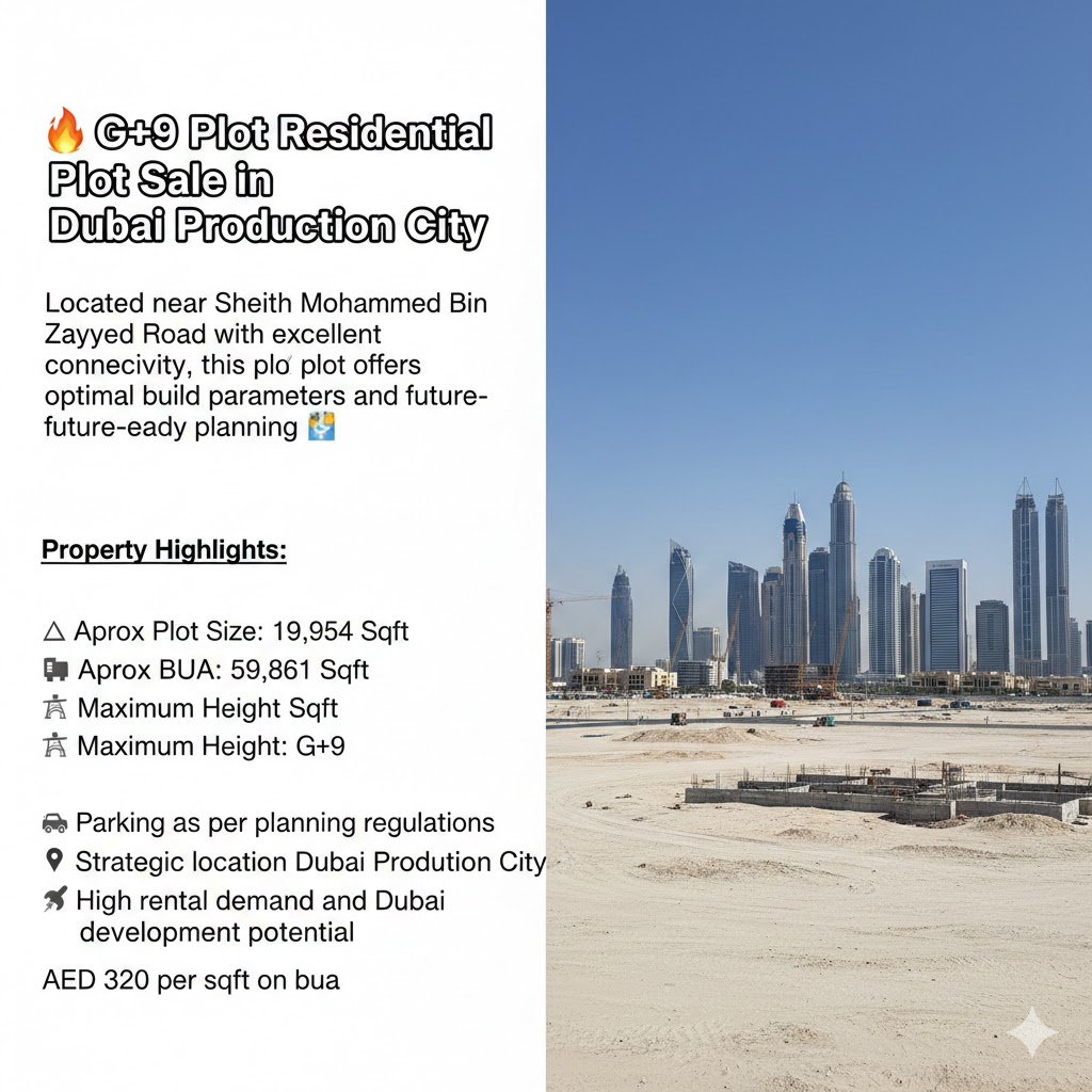🔥  G+9 Plot Residential Plot Sale in Dubai Production City