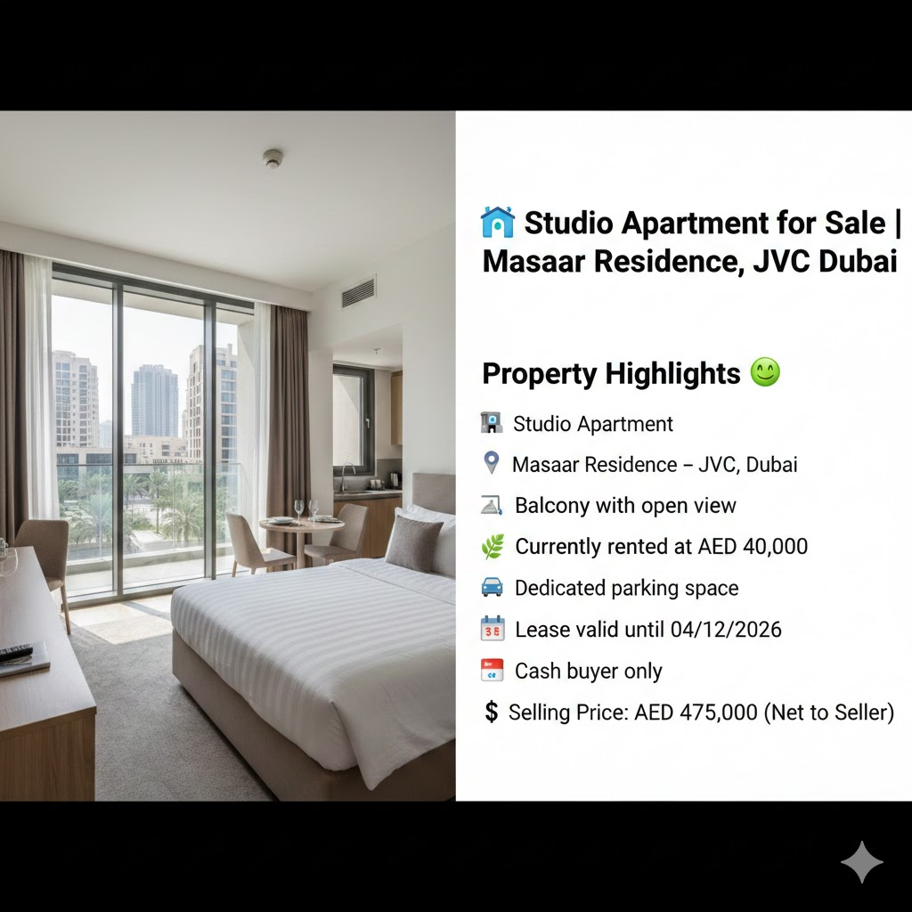 🏙️ Studio Apartment for Sale | Masaar Residence, JVC Dubai