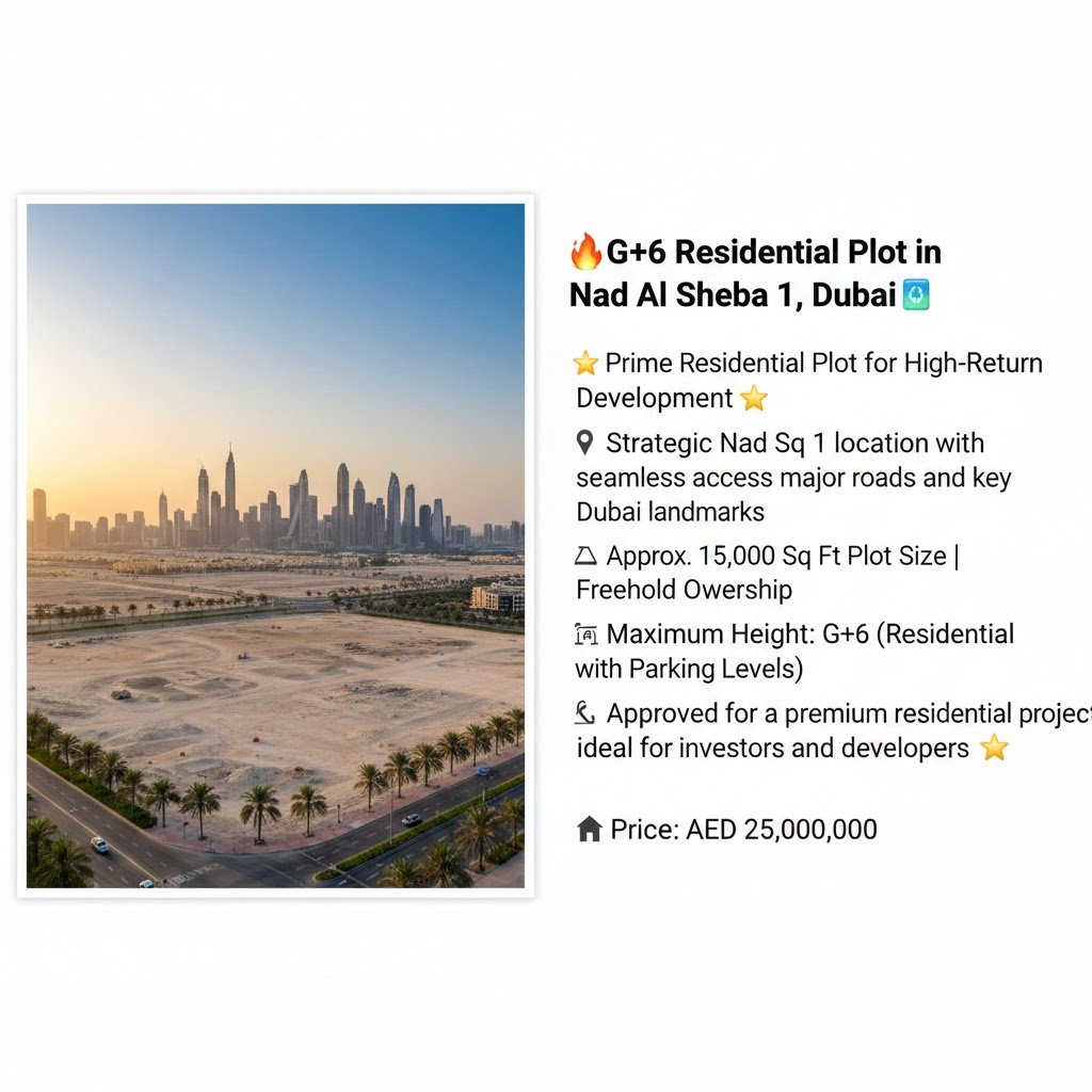 🔥G+6 Residential Plot in Nad Al Sheba 1, Dubai 🏙️