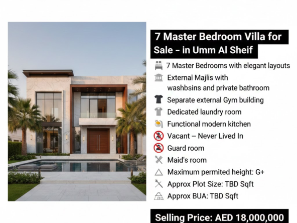 7 Master Bedroom Villa for Sale – in Umm Al Sheif