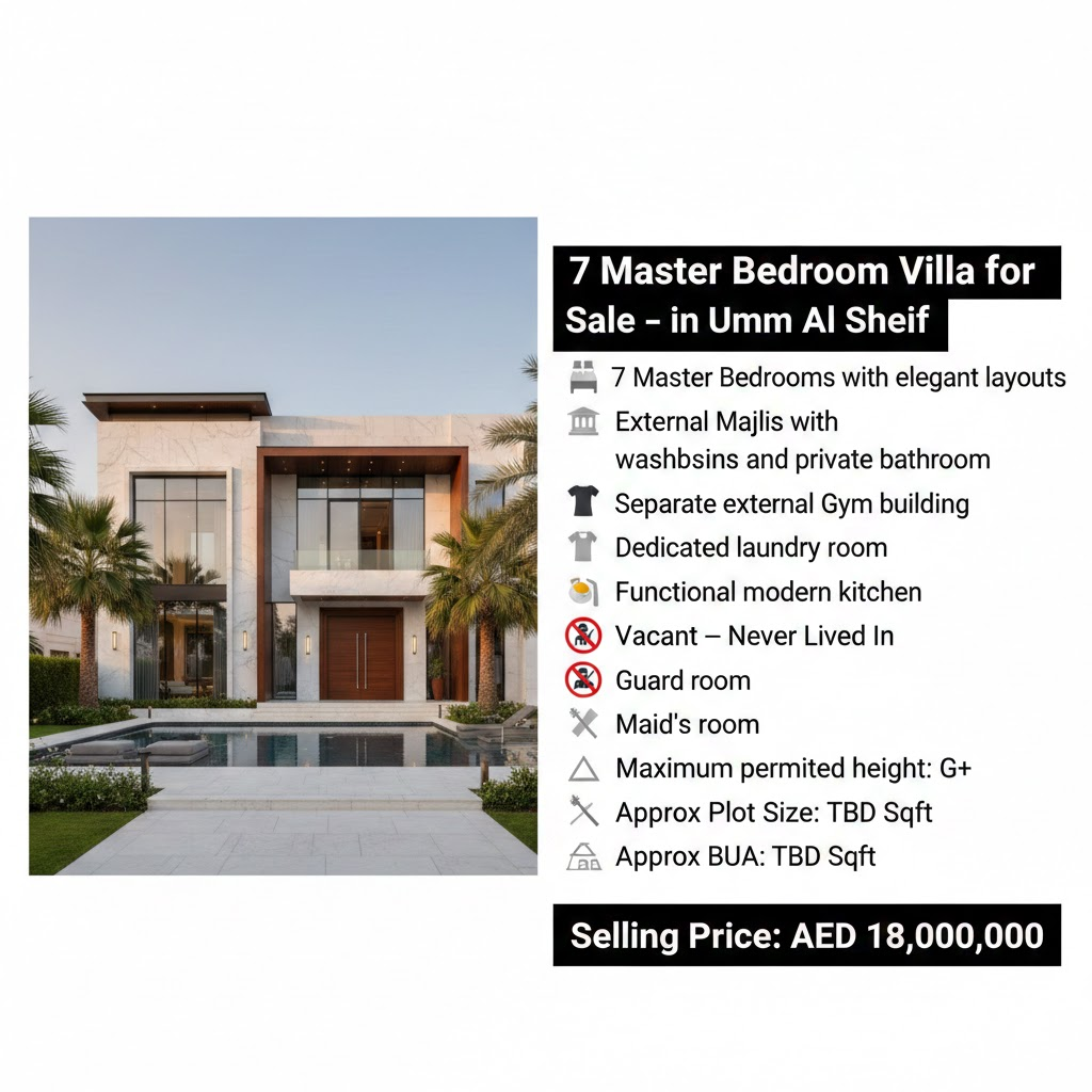 7 Master Bedroom Villa for Sale – in Umm Al Sheif