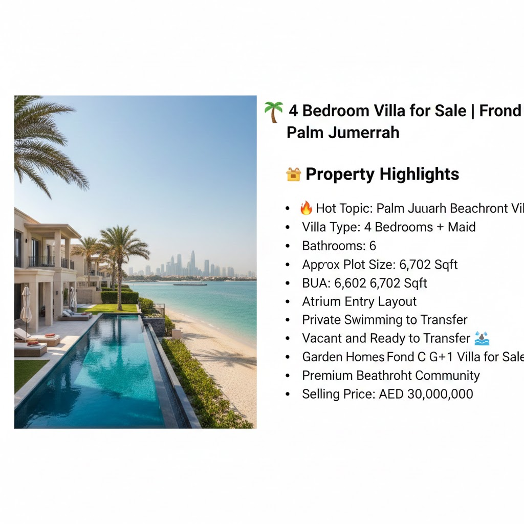 🌴 4 Bedroom Villa for Sale | Frond C Palm Jumeirah