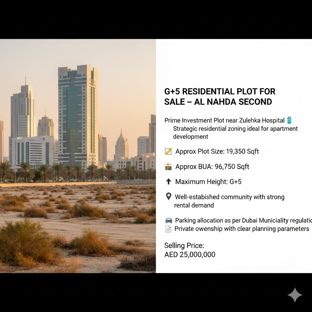 G+5 Residential Plot for Sale – Al Nahda Second, near zulekha hospital