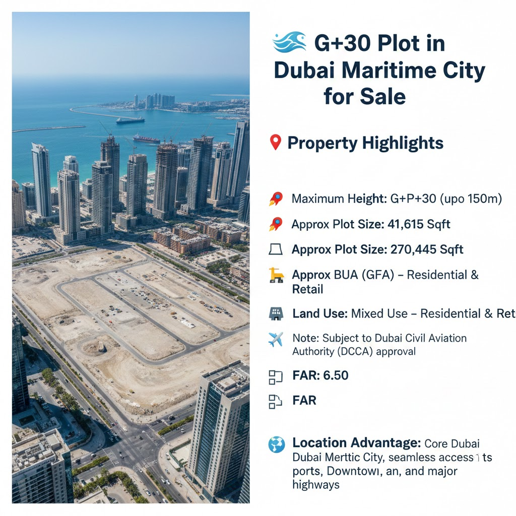🌊 G+30 Plot in Dubai Maritime City for Sale