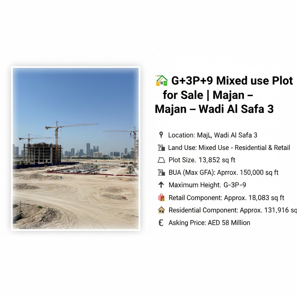 🏗️ G+3P+9 Mixed use Plot for Sale | Majan – Wadi Al Safa 3