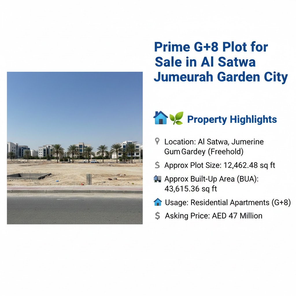 Prime G+8 Plot for Sale in Al Satwa Jumeirah Garden City