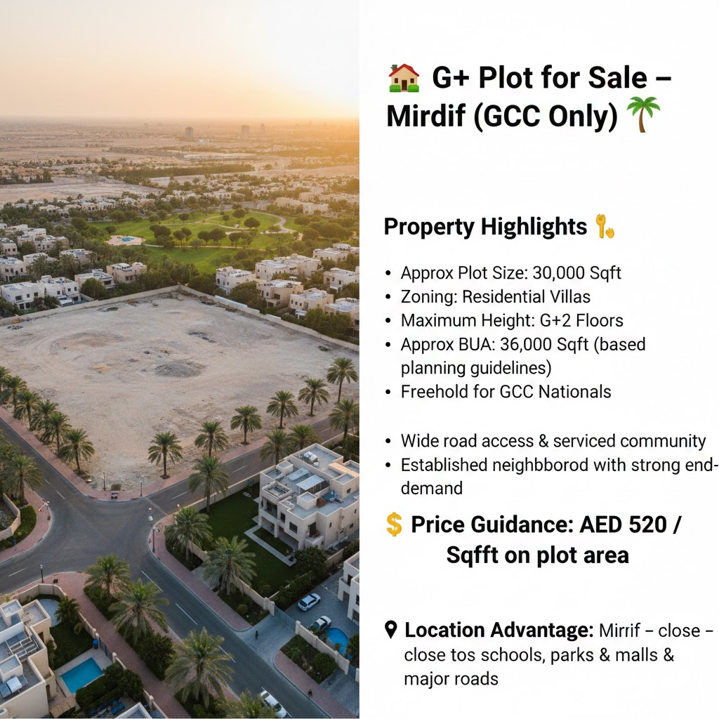 🏡 G+ Plot for Sale – Mirdif (GCC Only) 🌴