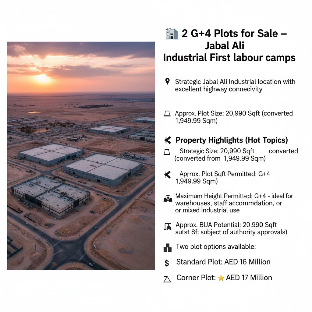 🏭 2 G+4 Plots for Sale – Jabal Ali Industrial First labour camps