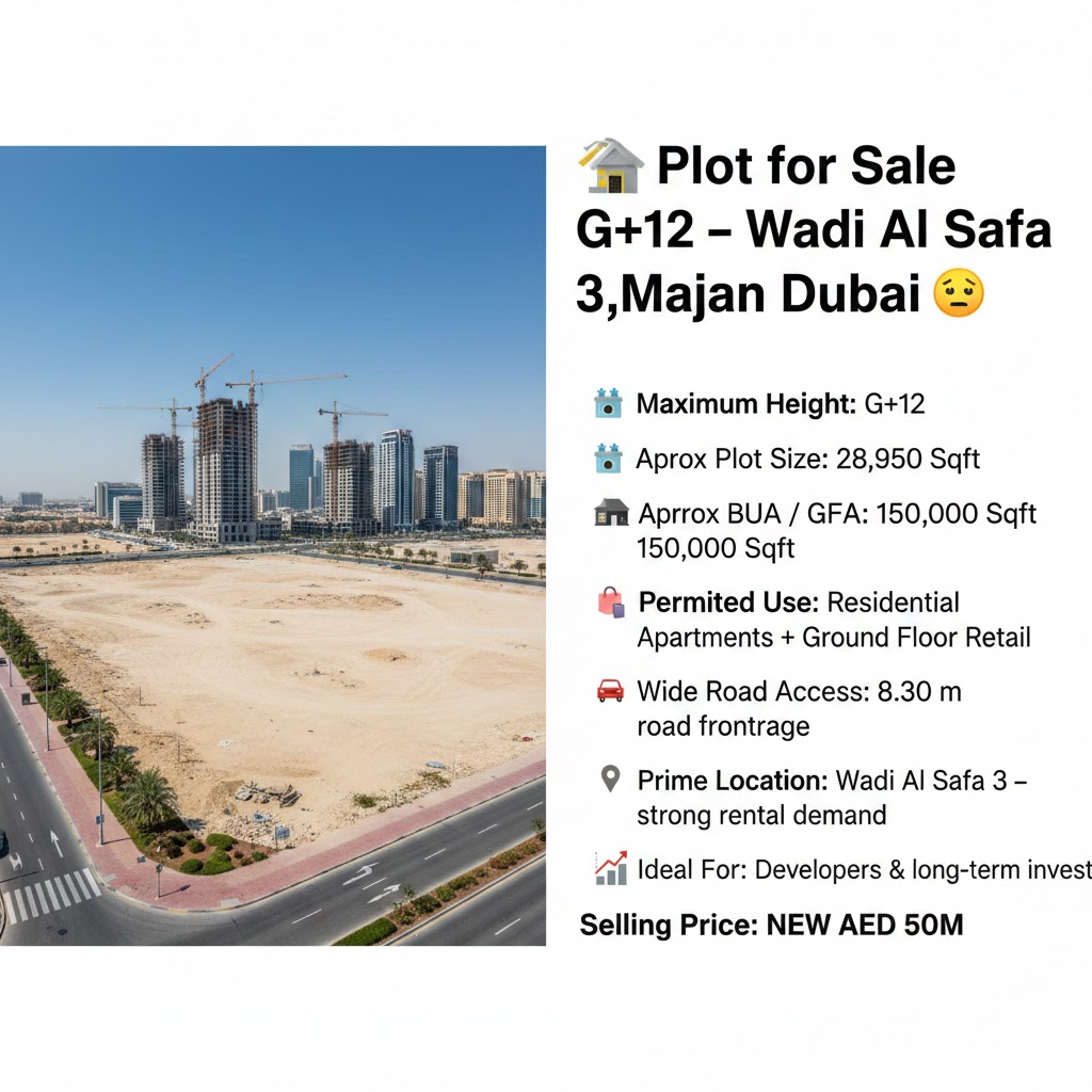🏗️ Plot for Sale G+12 – Wadi Al Safa 3,Majan Dubai