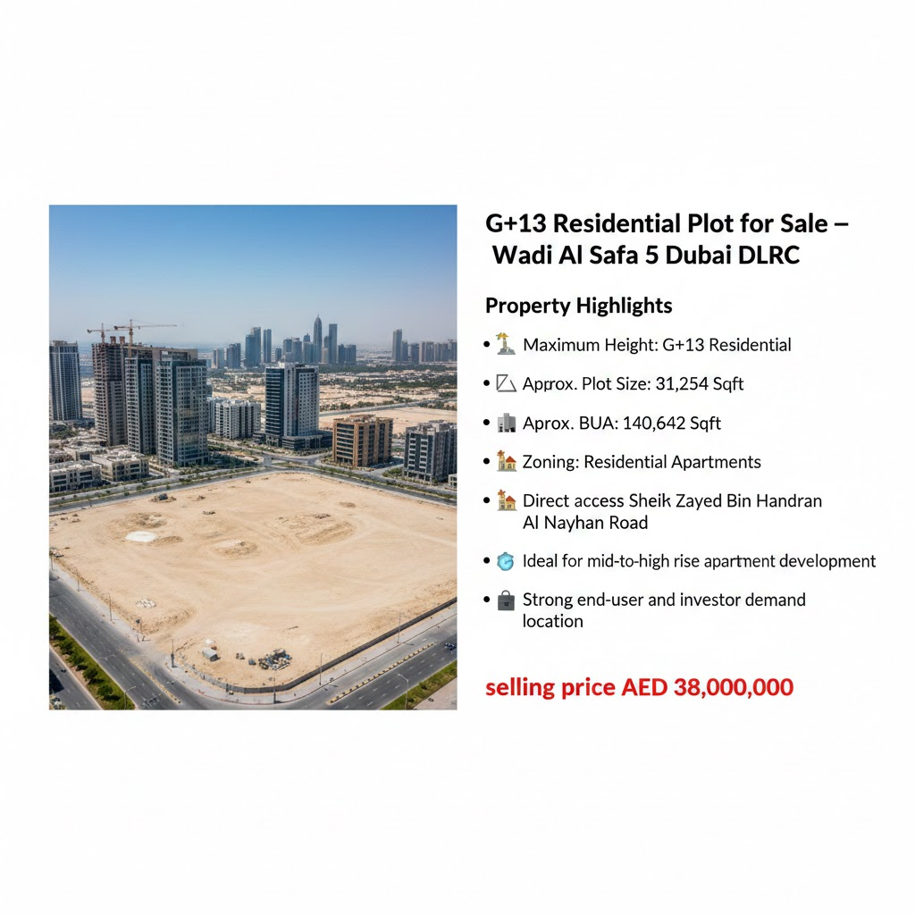 G+13 Residential Plot for Sale – Wadi Al Safa 5 Dubai DLRC
