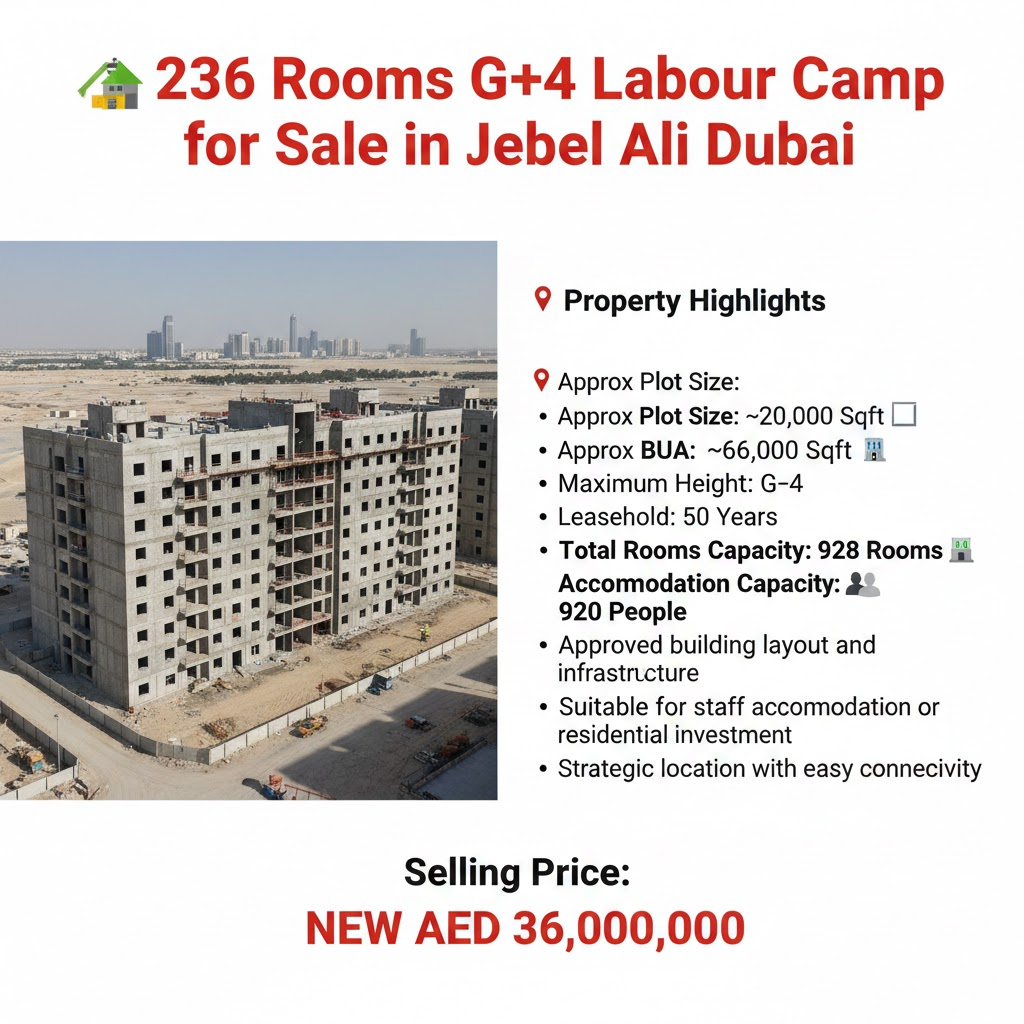 🏗️ 236 Rooms G+4 Labour Camp for Sale in jebel ali Dubai