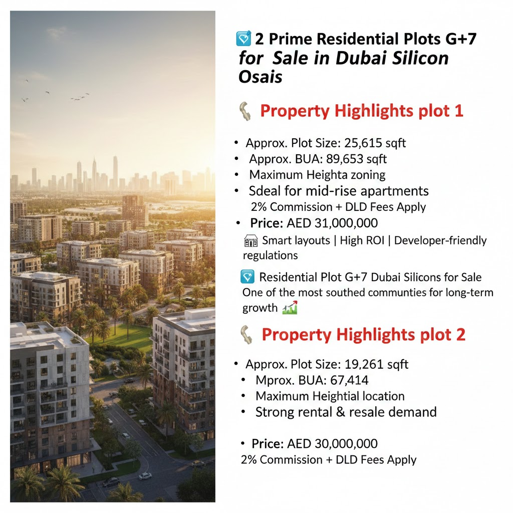 🏙️ 2 Prime Residential Plots G+7 for Sale in Dubai Silicon oasis