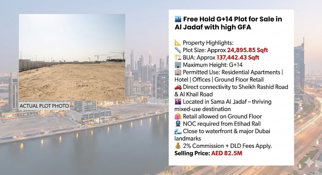 🏙️ Free Hold G+14 Plot for Sale in Al Jadaf with high GFA