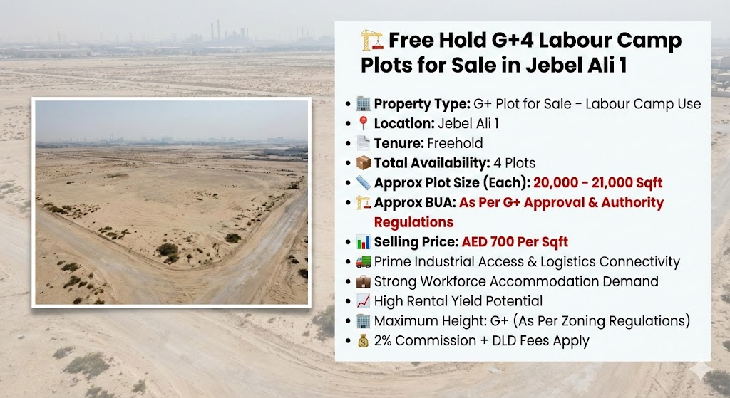 🏗️ Free Hold G+4 Labour Camp Plots for Sale in Jebel Ali 1